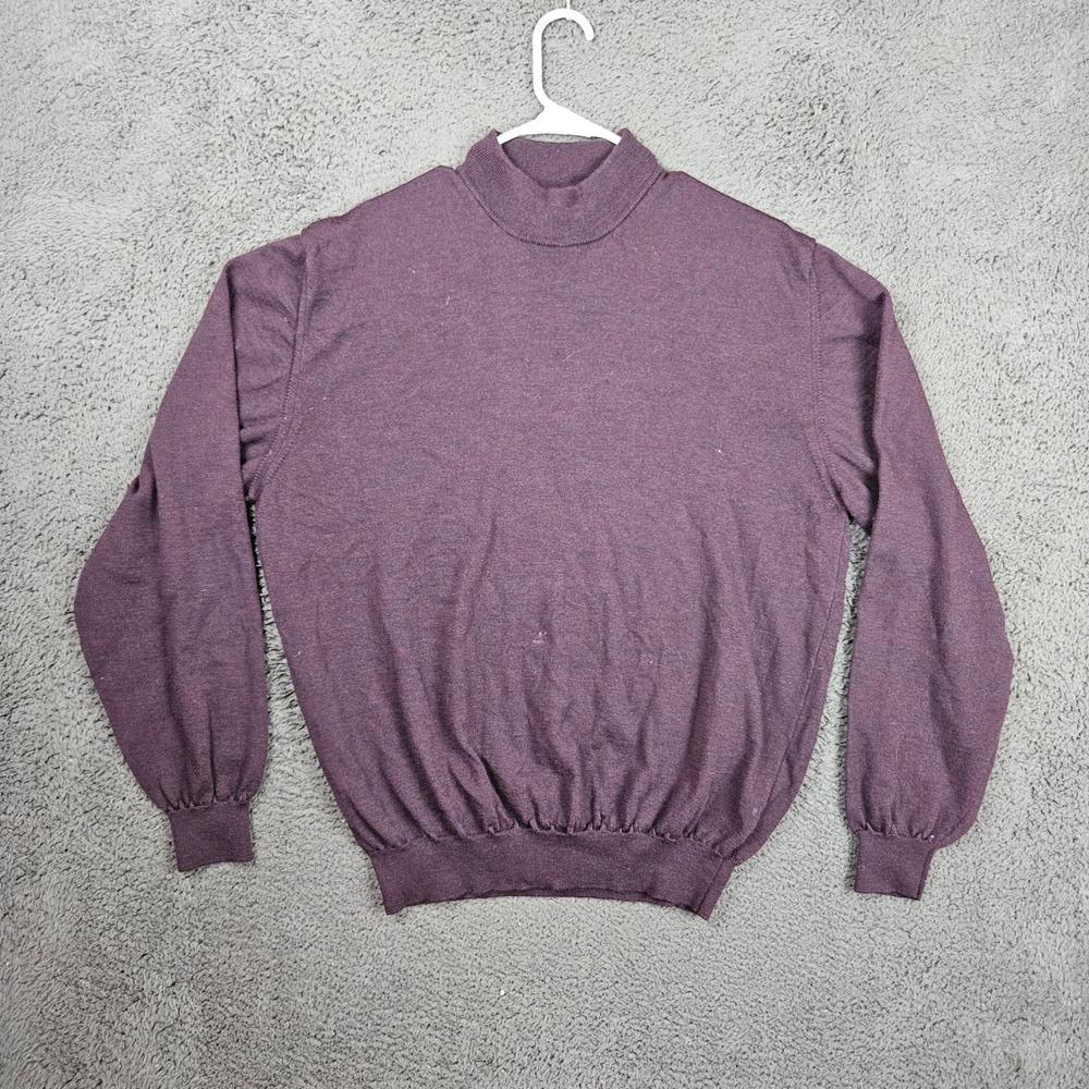 Saks Fifth Avenue Mens XXL Extra Fine Merino Wool Mock Neck Sweater Plum Italy